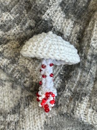 Picture of Crochet White and Red Mushroom Beaded Brooch